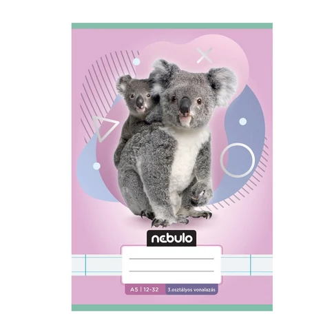 Füzet, A5, 3. osztályos vonalas, 12-32, Állatos minták, 16 db/csomag Nebulo