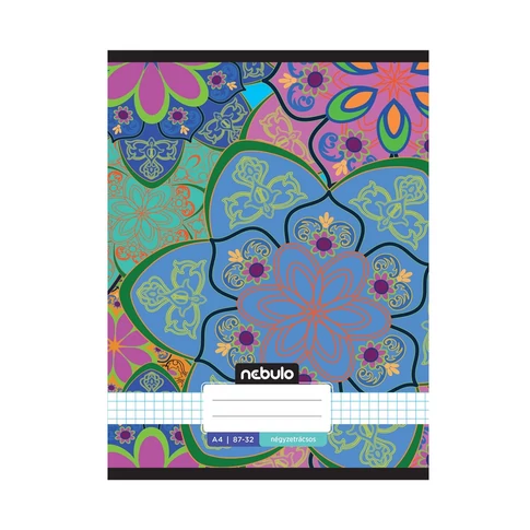 Nebulo A4 kockás füzet, 87–32 vonalazás, L-Design borítók, 12 db/csomag – stabil tűzéssel, iskolai használatra