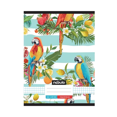 Nebulo A4 kockás füzet, 87–32 vonalazás, L-Design borítók, 12 db/csomag – stabil tűzéssel, iskolai használatra