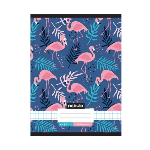 Nebulo A4 kockás füzet, 87–32 vonalazás, L-Design borítók, 12 db/csomag – stabil tűzéssel, iskolai használatra