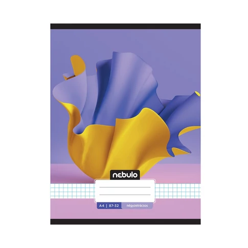 Nebulo A4 kockás füzet, 87–32 vonalazás, L-Design borítók, 12 db/csomag – stabil tűzéssel, iskolai használatra
