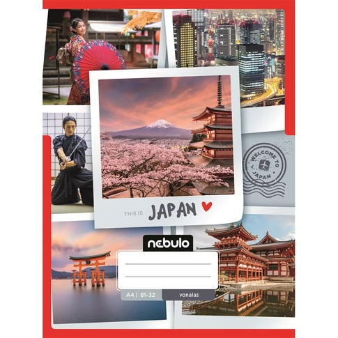 Nebulo A4 vonalas füzet, 81–32, ország–város mintás borító, 12 darabos csomag