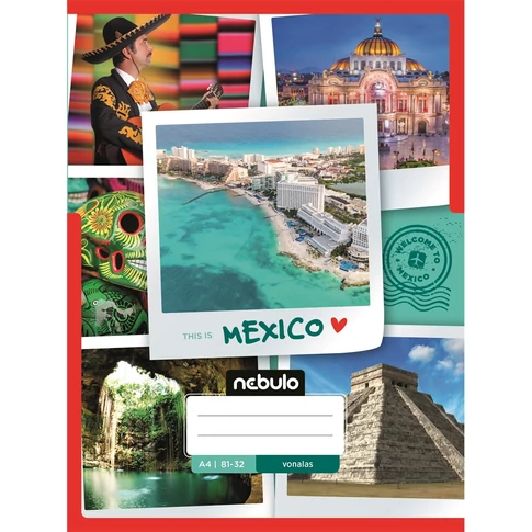 Nebulo A4 vonalas füzet, 81–32, ország–város mintás borító, 12 darabos csomag