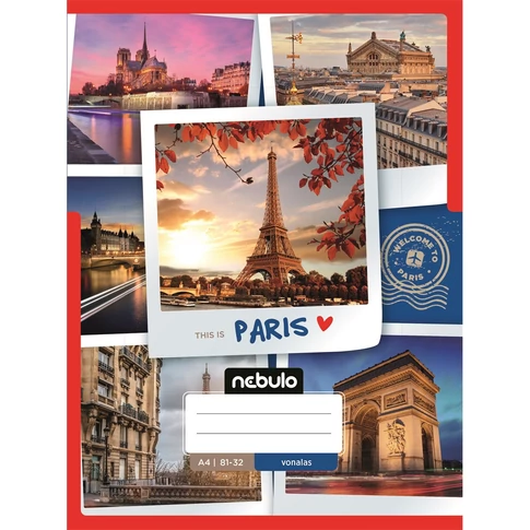 Nebulo A4 vonalas füzet, 81–32, ország–város mintás borító, 12 darabos csomag