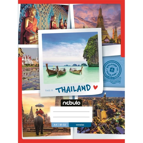 Nebulo A4 vonalas füzet, 81–32, ország–város mintás borító, 12 darabos csomag