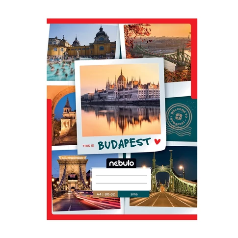 Nebulo A4 sima füzetcsomag, „ország–város” borítómintákkal, 12 darabos kiszerelés, rajzhoz és jegyzethez