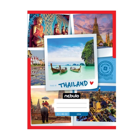 Nebulo A4 sima füzetcsomag, „ország–város” borítómintákkal, 12 darabos kiszerelés, rajzhoz és jegyzethez