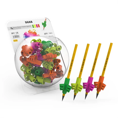 Ceruza markolat, fogássegítő, szilikon, neon, 72 db/display, Silka