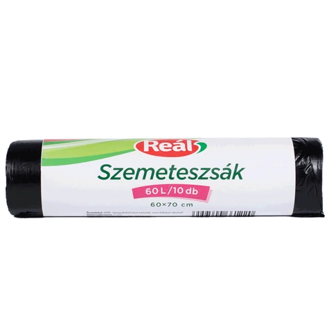 Szemeteszsák 60 liter 60 x 70 cm 10 db/tekercs Reál fekete