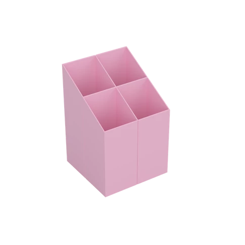 Írószertartó 4 rekeszes négyszögletű műanyag, Ico pasztell rózsaszín