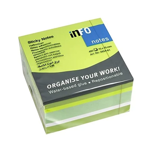 Info Notes öntapadó jegyzettömb 75x75 mm, 450 lap, intenzív zöld árnyalatok