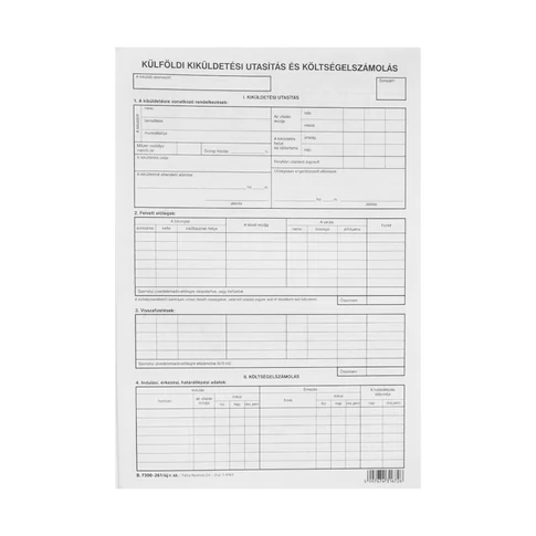 Külföldi kiküldetési utasítás és költségelszámolás, A/4 és 4 oldal  B.7300-261/ÚJ