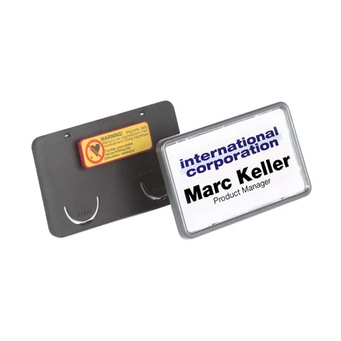 Névkitűző 40x75mm, mágnessel, 25 db/csomag, Durable Card fekete