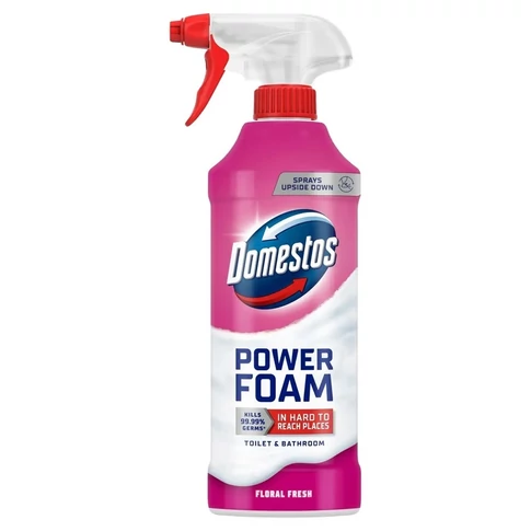 WC és fürdőszoba tisztítóhab 435 ml – Domestos Power Foam Floral Fresh, kád, mosdó, csempe és zuhany felületekre