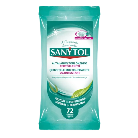Felületfertőtlenítő kendő 72 lap/csomag Sanytol