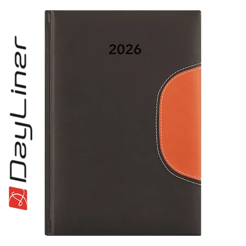 Határidőnapló Memphis A5 napi, fehér lapokkal fekete-narancs Dayliner 2026.