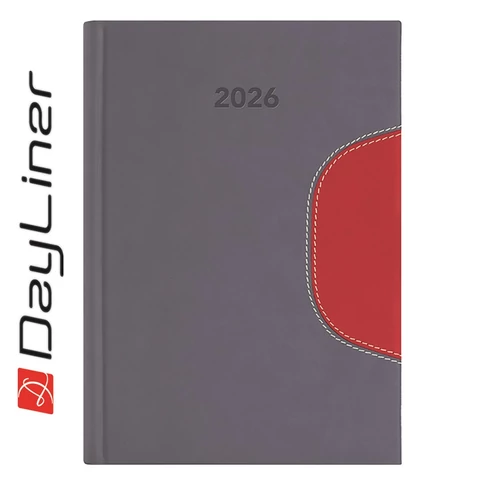 Határidőnapló Memphis B5 heti, fehér lapokkal szürke-piros Dayliner 2026.