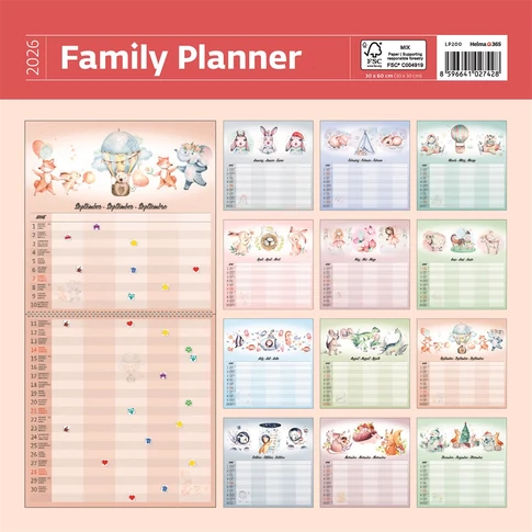 Falinaptár képes 300 x 300 mm, fehér lapokkal Family Planner Dayliner 2026.