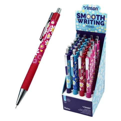 Virágmintás nyomógombos golyóstoll, vegyes színekben Vinson Daisy 206