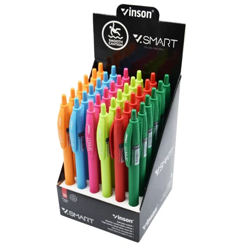 Nyomógombos golyóstoll 0,7 mm Vinson Smart R1 – vegyes test, 36 db/display irodába és iskolába