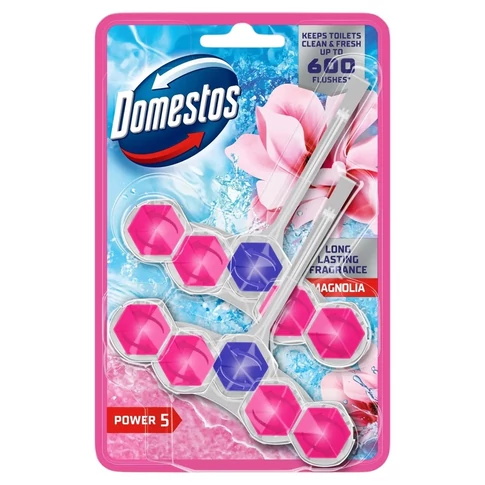Domestos Power5 Pink Magnolia WC-perem blokk, 2×50 g, tartós illatosítás és vízkő-ellenes hatás