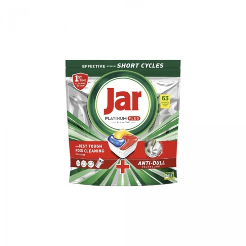 Jar Platinum Plus Lemon mosogatógép tabletta, 63 db-os doboz, all-in-one formula citromillattal