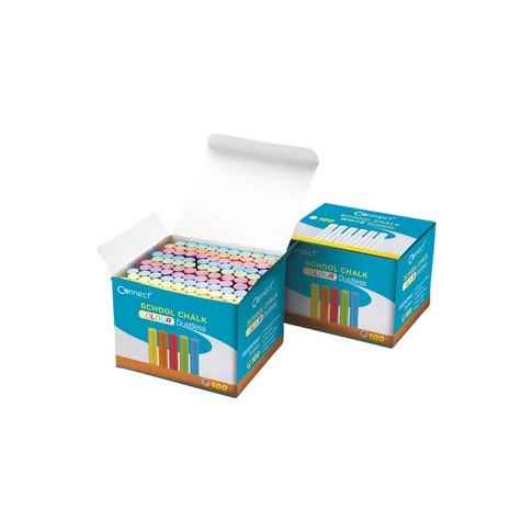 Connect pormentes, kerek táblakréta – 100 darabos vegyes szín készlet iskolai és irodai fehér/fekete táblához