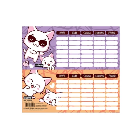 Órarend egylapos Cicás, 25 db/csomag, Nebulo