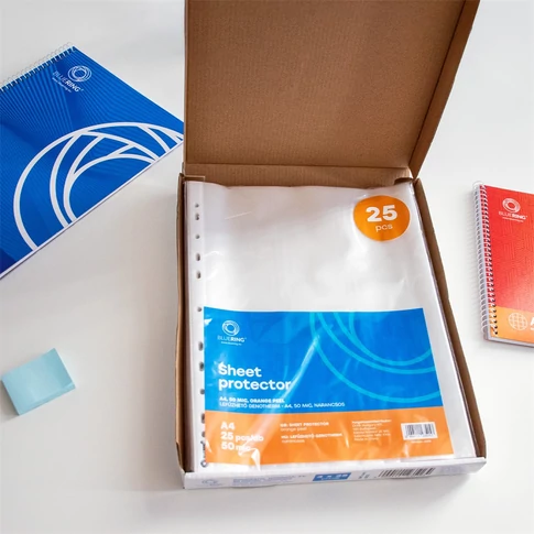 Genotherm lefűzhető, A4, 50 micron fényes víztiszta Bluering® 25 db/csomag, 4 csomag/karton kínáló