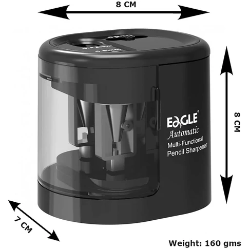 Asztali elektromos ceruzahegyező 2 lyukkal – Eagle EG5161 fekete, kettős tápellátás: elemes vagy USB adapteres használat