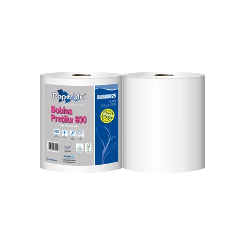 Ipari törlő 2 rétegű tekercses átmérő: 26 cm 800 lap/tek 2 tekercs/zsugor Paperdi Bobina Pratika 800_BI8S800/25_fehér