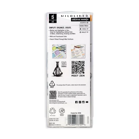 Szövegkiemelő készlet, 1,4/4 mm, kétvégű, Zebra Mildliner Highlighter Gentle, 5 különböző szín