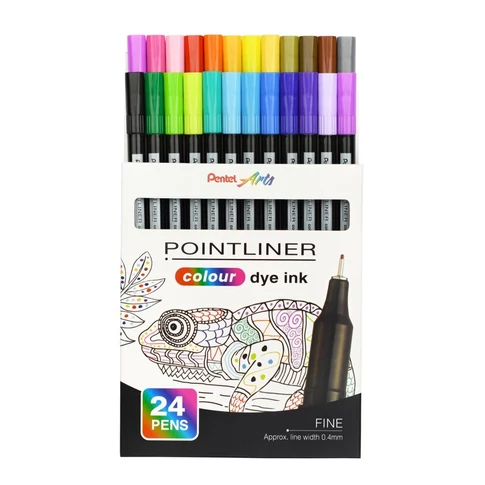 Rostirón, tűfilc készlet, 0,4 mm, Pentel Pointliner 24 klf. szín