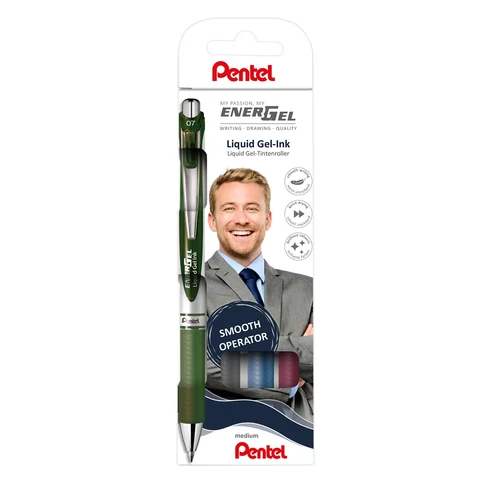 Rollertoll zselés 0.7mm, Pentel EnerGel BL77-4, írásszín fekete, sötétkék, burgundi, sötétzöld