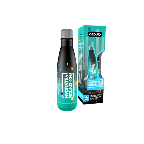 Palack, thermo, beépített bluetooth hangszóróval 460 ml fekete-türkiz, Nebulo