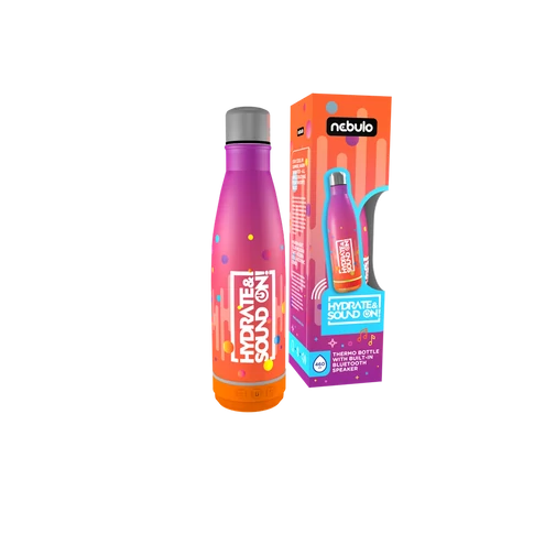 Palack, thermo, beépített bluetooth hangszóróval 460 ml rózsa-narancs, Nebulo
