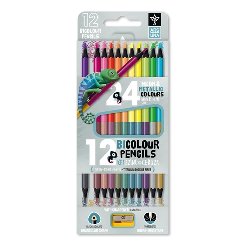 Színes ceruza készlet, kétvégű , 12/24, hegyezővel Ars Una 24 klf. neon/metál szín,