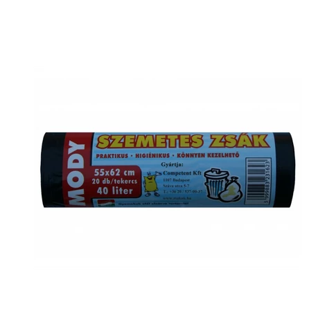 Szemeteszsák 40 liter 55 x 62 cm 10 mikron 20 db/tekercs Mody fekete