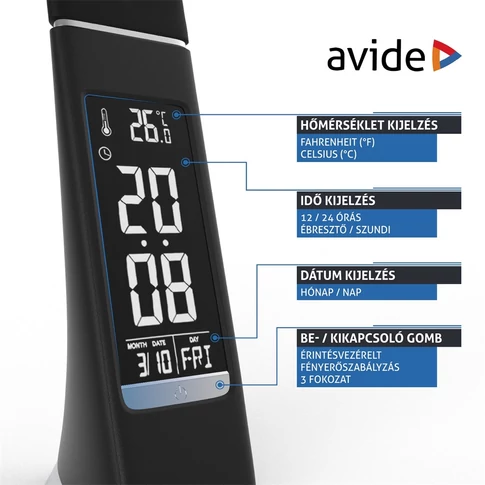 Asztali lámpa LED, AVIDE Üzleti bőrhatású naptár, 6W, 5000K, fekete