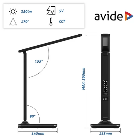 Asztali lámpa LED, AVIDE Irodai bőrhatású naptár Nathan, 6W, 5000K, fekete