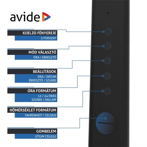 Asztali LED lámpa, Nathan, kijelzős, 6W, 5000K, AVIDE, fekete