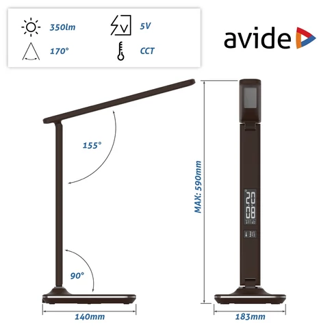 Asztali LED lámpa, Nathan, kijelzős, 6W, 5000K, AVIDE, barna