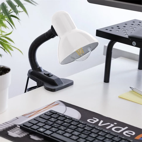 Asztali lámpa, Basic csiptethető, max. 60W, AVIDE, fehér