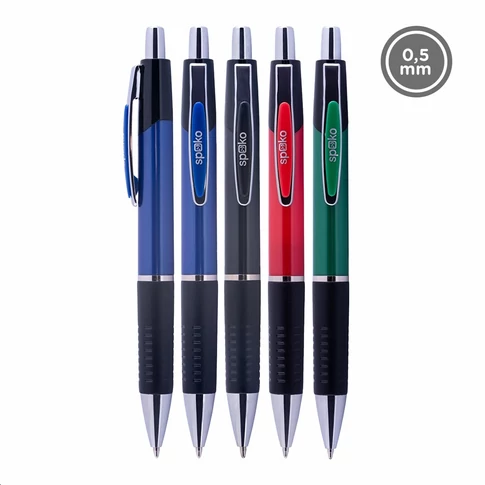 Golyóstoll nyomógombos Spoko, vegyes testszín, írásszín kék