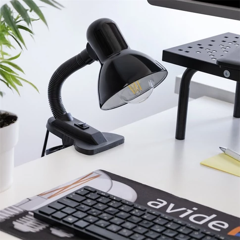 Asztali lámpa, Basic csiptethető, max. 60W, AVIDE, fekete