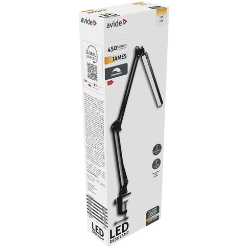 Asztali LED lámpa, felfogatható, 12W, AVIDE, fekete