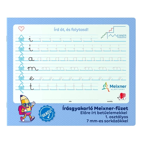 Füzet iskolai, 32lap, írás gyakorló előírt 1.osztályos fekvő Süni Meixner