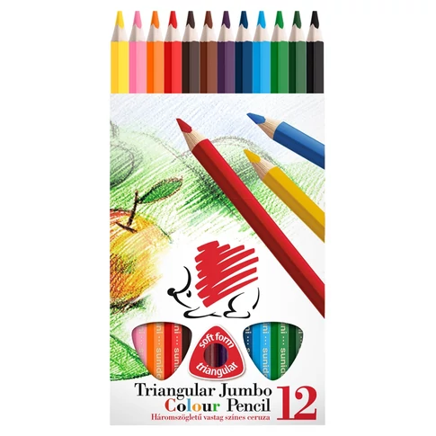 ICO Süni háromszögletű színes ceruza készlet, 12 színnel, lakkozott testtel – iskolai és kreatív használatra