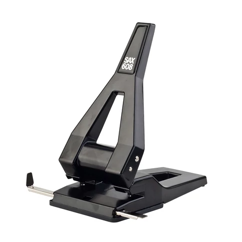 Sax 608 fekete lyukasztó, 63 lapos kapacitással, 25%-kal könnyített lyukasztási mechanikával, fémházas irodai kivitelben