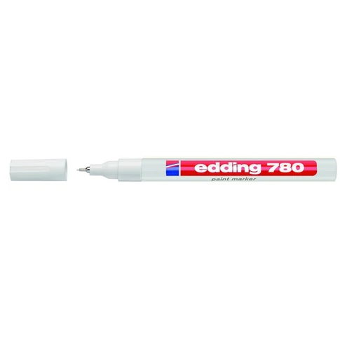 Edding 780 fehér lakkmarker, 0,8 mm-es kerek heggyel – tartós jelölés fémre, üvegre, műanyagra